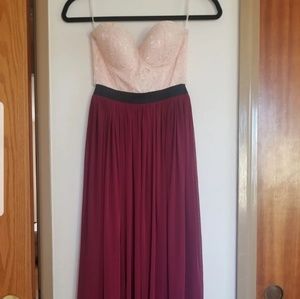 Strapless Formal Pink Bustier Red Tulle Dress